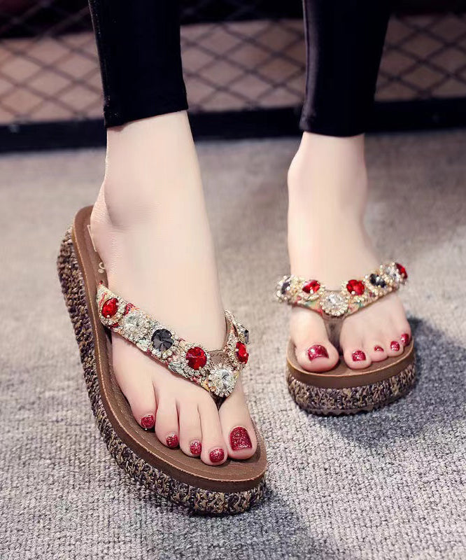 Bohemian Splicing Wedge Braun Flip Flops Zirkon