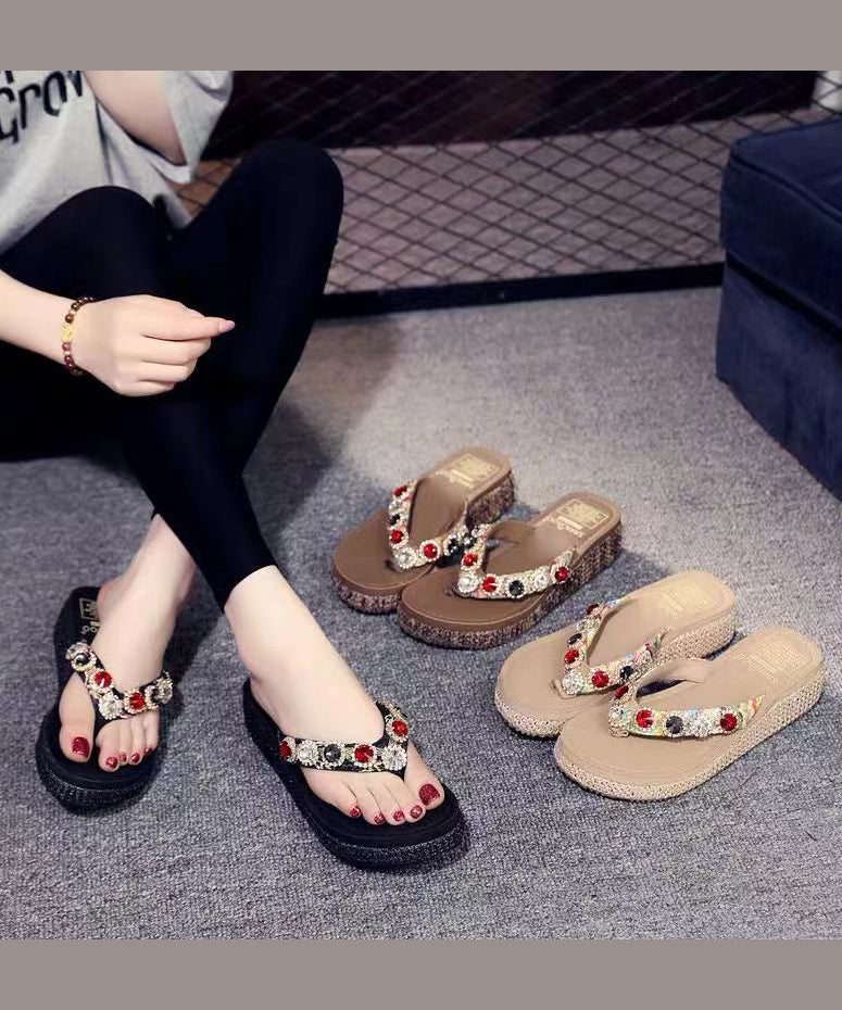 Bohemian Splicing Wedge Braun Flip Flops Zirkon