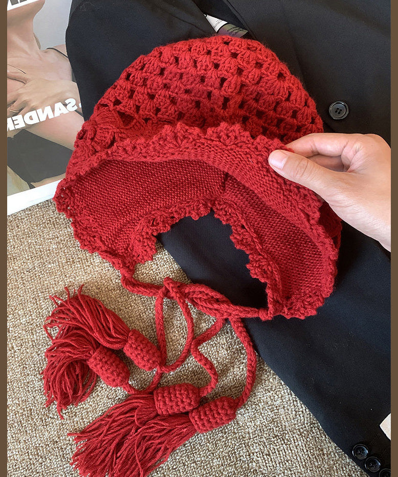 Bohemian Style Red Hollow Floral Knitted Boonie Hat