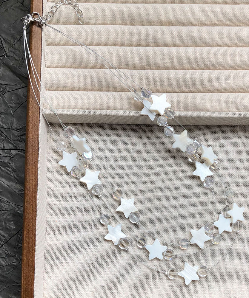 Bohemian White Alloy Star Shell Crystal Beadin Multiple Layers Princess Necklace