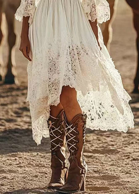 Bohemian White Asymmetrical Design Patchwork Lace Vacation Dresses Summer