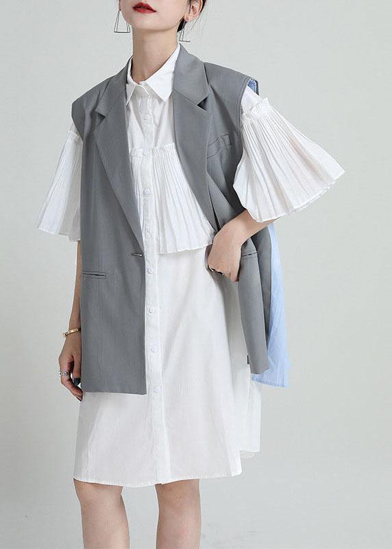 Bohemian White Asymmetrical Design Wrinkled Summer Cotton Cloak Sleeves Sundress - SooLinen