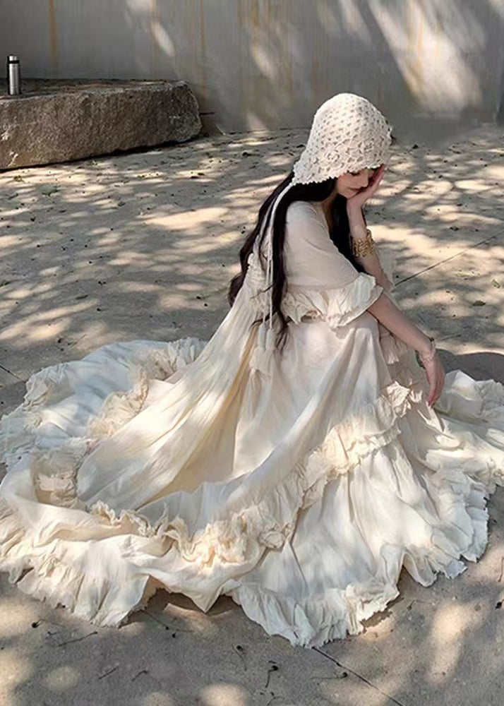 Bohemian White Exra Large Hem Cotton Vacation Dress Summer
