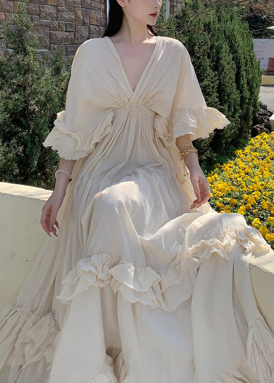 Bohemian White Exra Large Hem Cotton Vacation Dress Summer