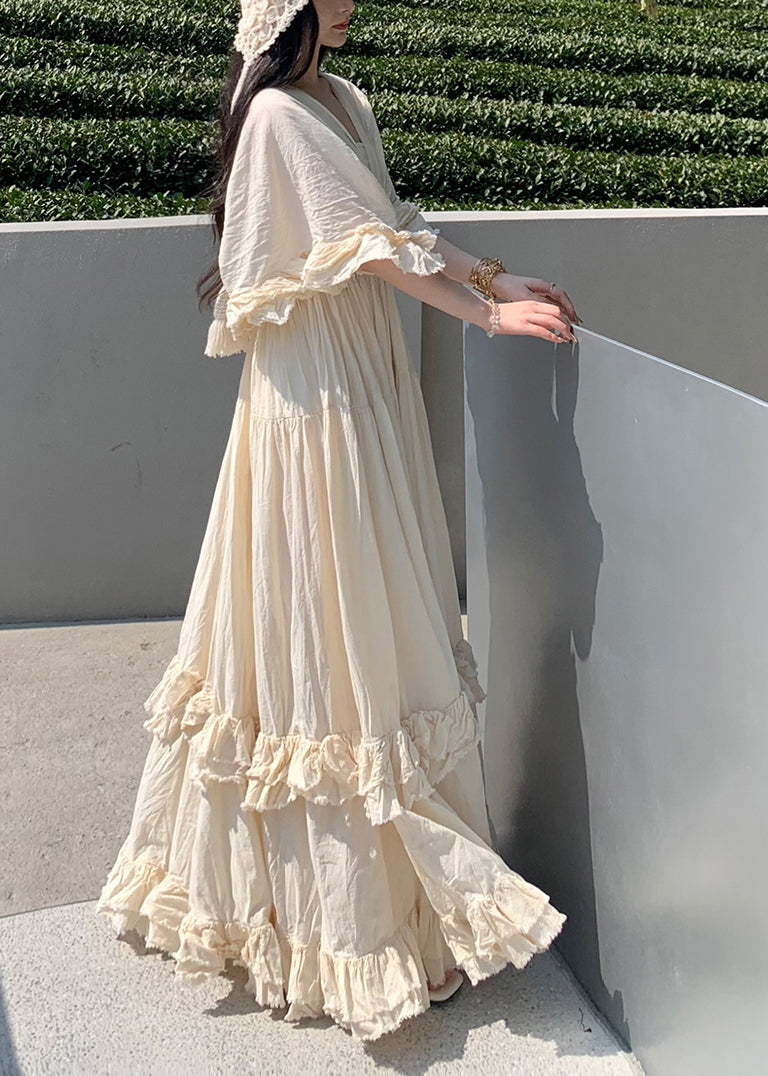 Bohemian White Exra Large Hem Cotton Vacation Dress Summer