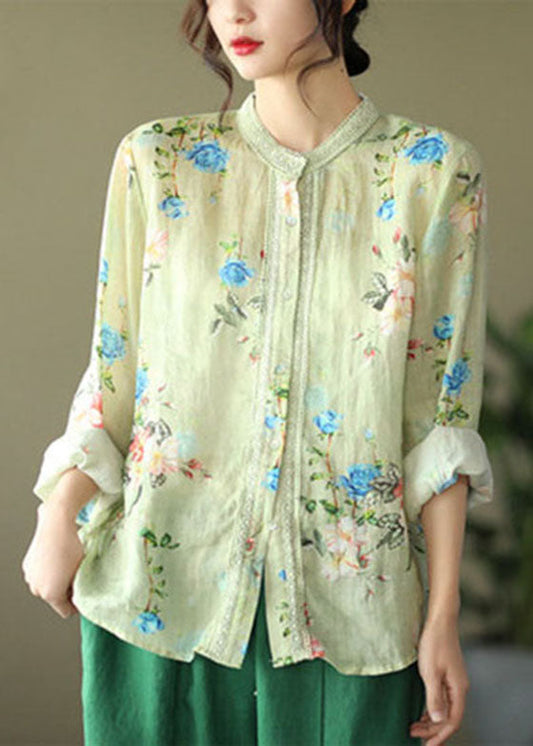 Bohemian Weiß Spitze Patchwork Print Ramie Blusen Langarm