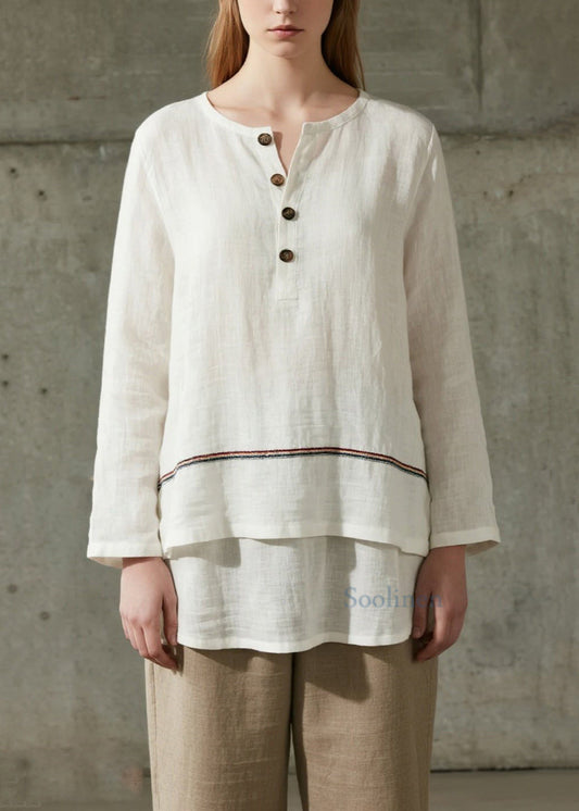 Tops de algodón de patchwork oversize blancos bohemios de primavera