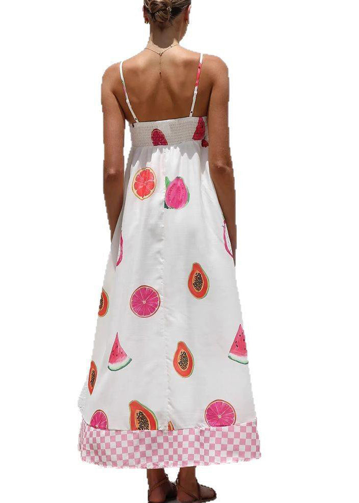 Bohemian White Patchwork Maxi Spaghetti Strap Dresses Summer