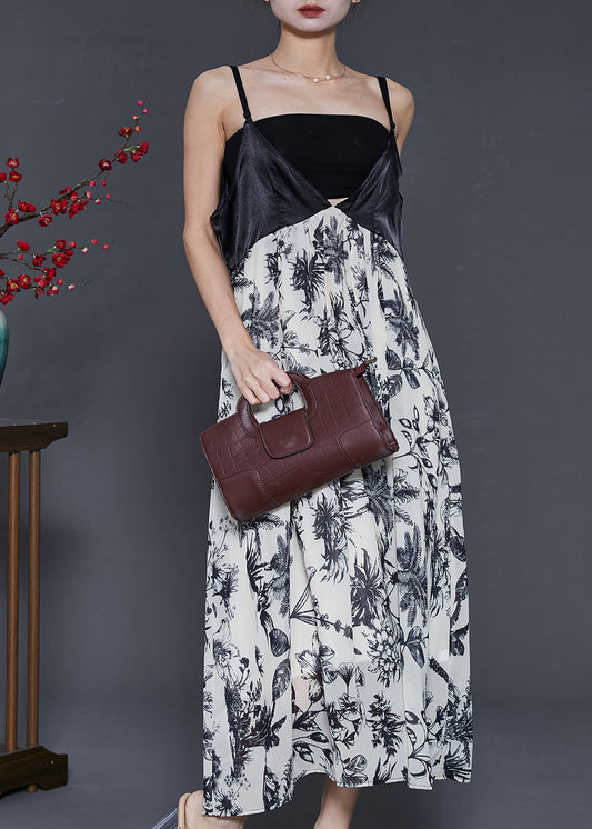 Bohemian Weiß Print Patchwork Chiffon Bustier Top Kleid Sommer