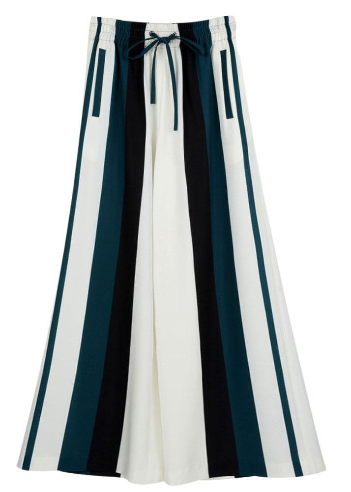 Bohemian White Striped Pockets Wide Leg Pants - SooLinen