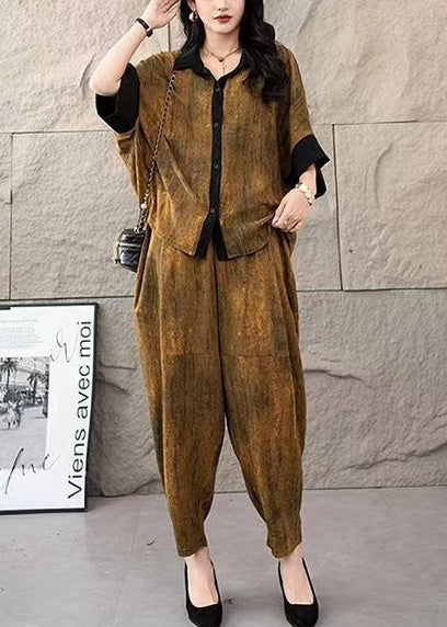 Bohemian Yellow Oversized Tie Dye Cotton Two Piece Suit Set Summer