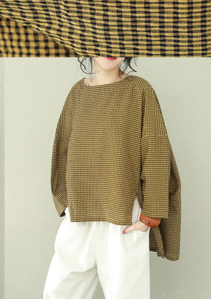 Bohemian asymmetrische Baumwolle Damen Fine Work grün kariert übergroße Tops