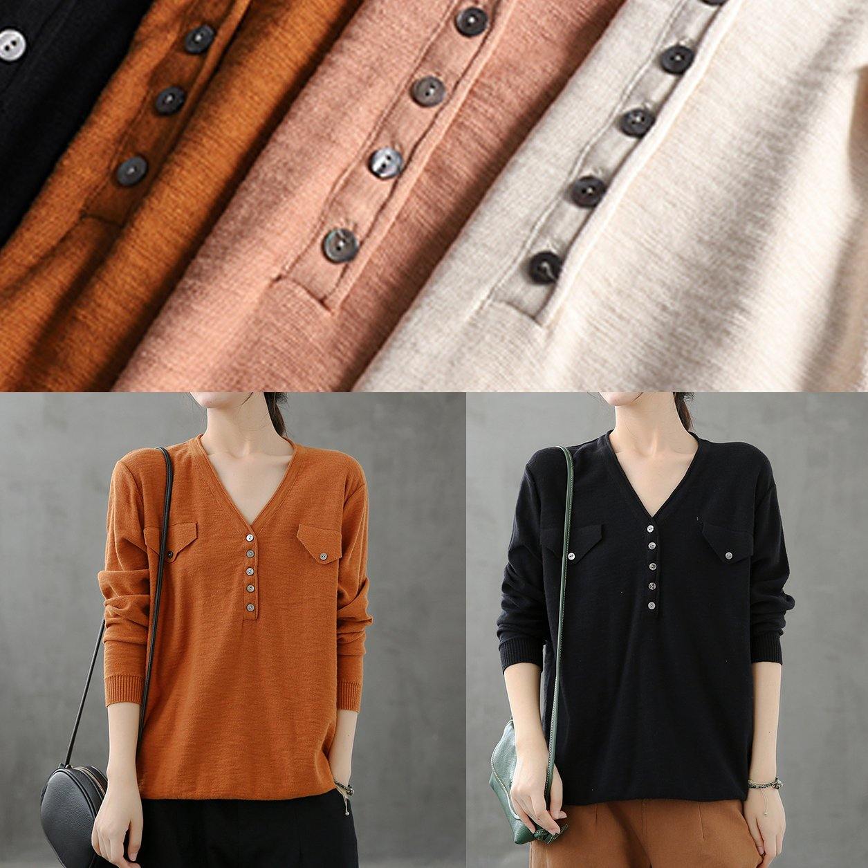 Bohemian beige Blouse v neck Button Down Plus Size Clothing top - SooLinen