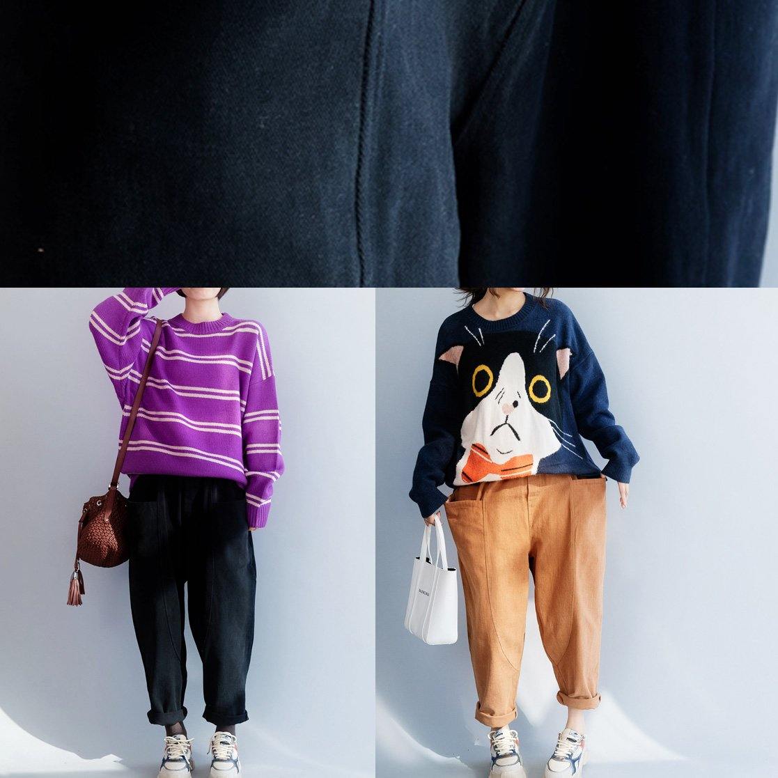 Bohemian black casual pants trendy plus size two pockets harem Work casual pants - SooLinen