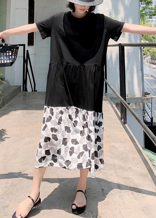 Bohemian black cotton clothes Women patchwork Kaftan summer Dresses - SooLinen