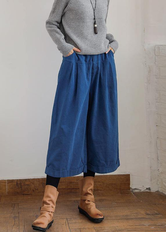 Bohemian fall casual pants oversize blue Wardrobes wide leg pants - SooLinen