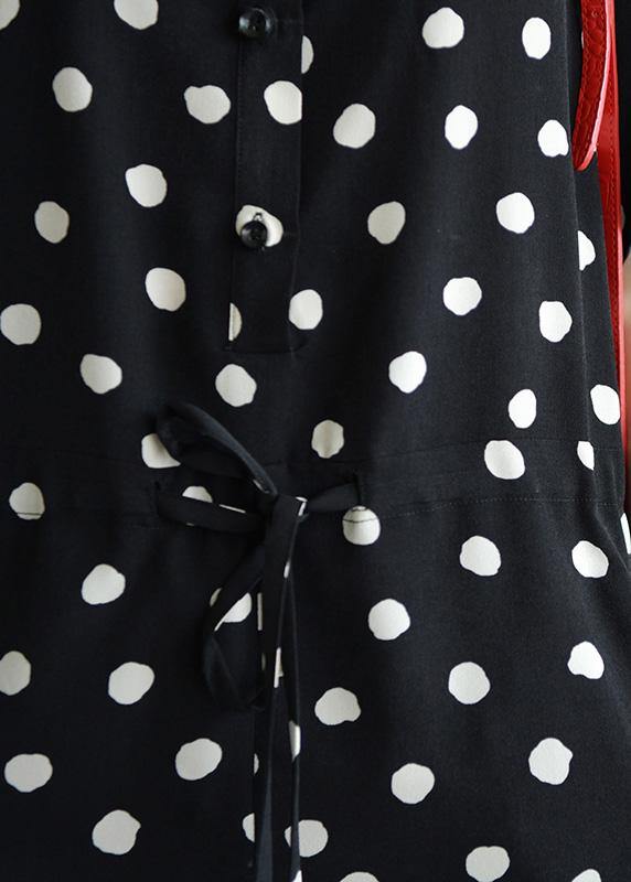 Bohemian lapel pockets jumpsuit pants Wardrobes black dotted summer - SooLinen