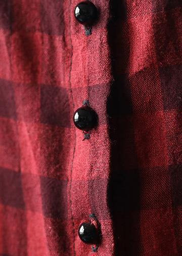 Bohemian lapel Cinched summer dress Work black plaid Maxi Dresses - SooLinen