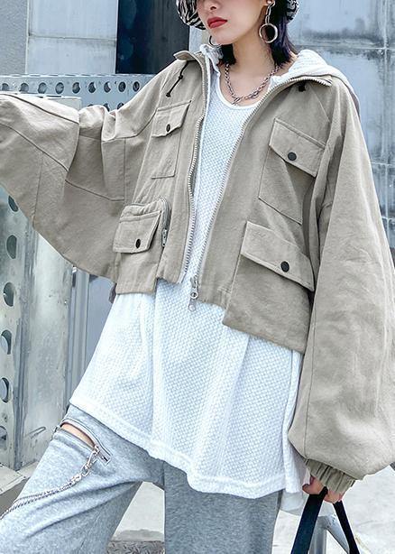 Bohemian lapel zippered fine coats women blouses beige Art outwear - SooLinen