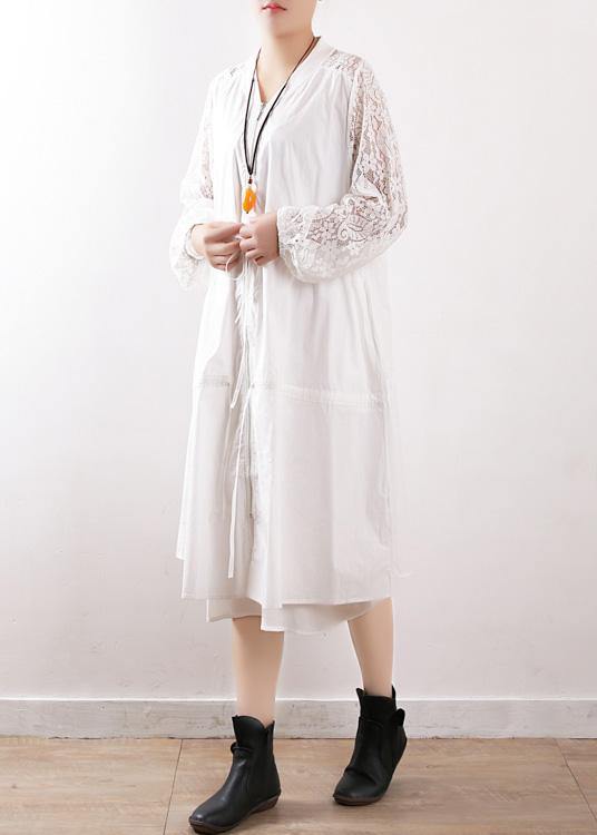 Bohemian o neck zippered Plus Size tunic pattern white cotton outwears fall - SooLinen