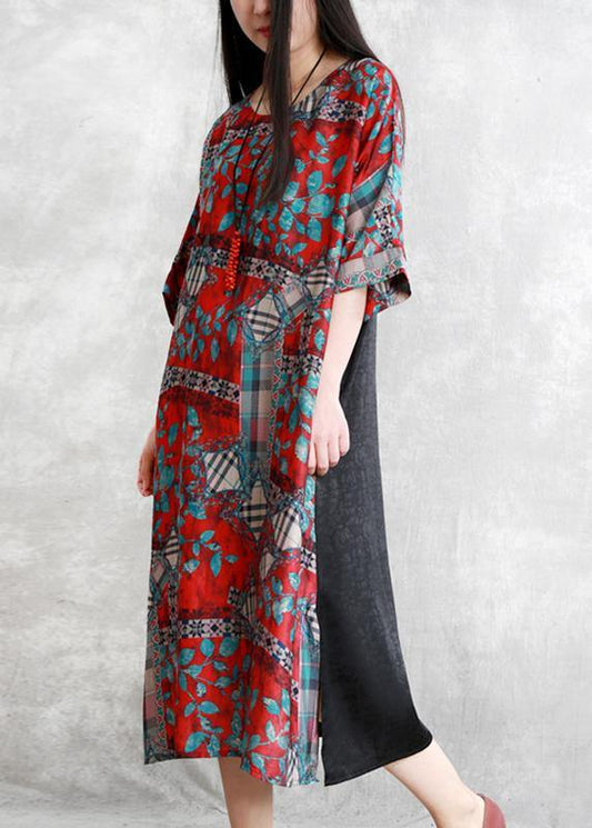 Bohemian rose print clothes For Women o neck half sleeve Kaftan Dress - SooLinen