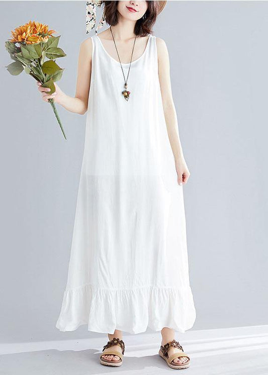 Bohemian white cotton dresses sleeveless cotton robes summer Dress - SooLinen