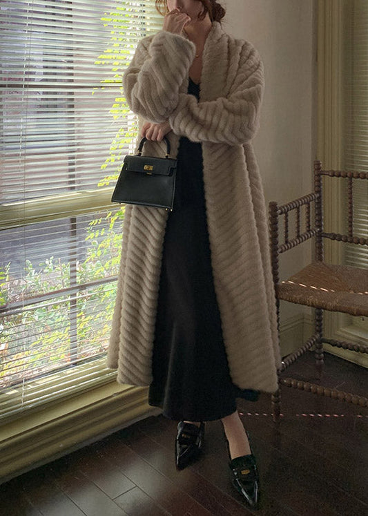 Boho Beige Oversized Faux Mink Hair Trench Coats Winter