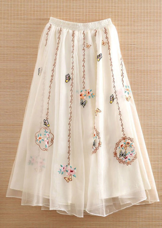 Boho Schwarz Elastische Taille Bestickte Tüll Maxi Röcke Sommer