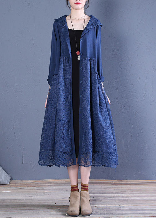 Boho Schwarze Kapuzen-Spitze-Patchwork-Cardigans Frühling