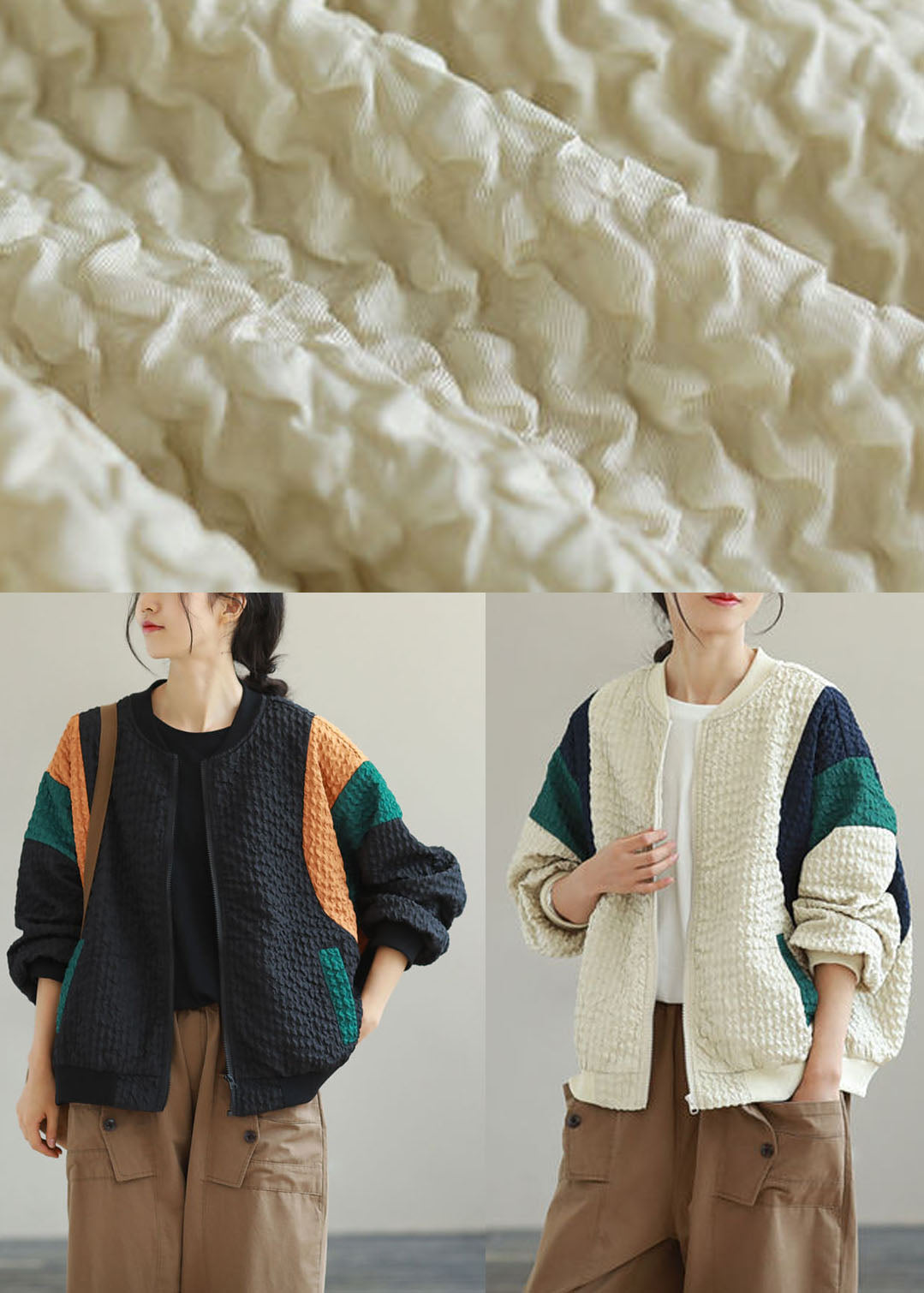 Boho Schwarze, lockere Herbstjacken mit Reißverschlusstaschen