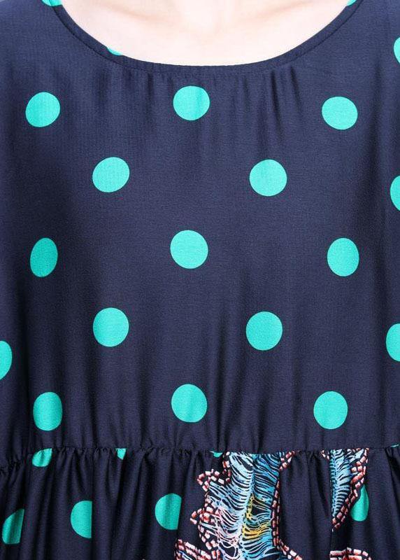 Boho Black Print O-Neck Half Sleeve Silk Vacation Dresses Summer - SooLinen