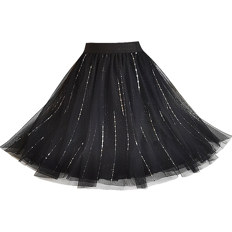 Boho Black Sequins tulle A Line Skirts Summer