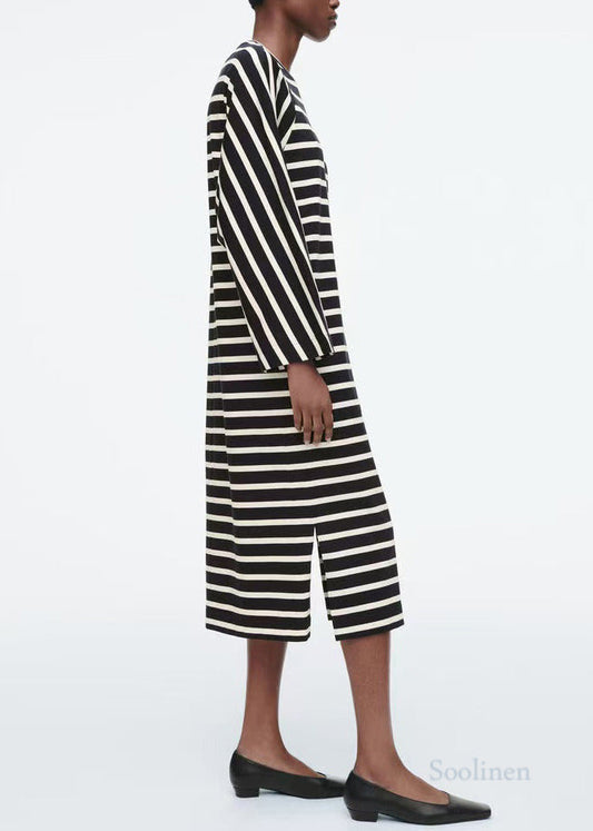 Boho Black Striped Cotton Vacation Dresses Spring