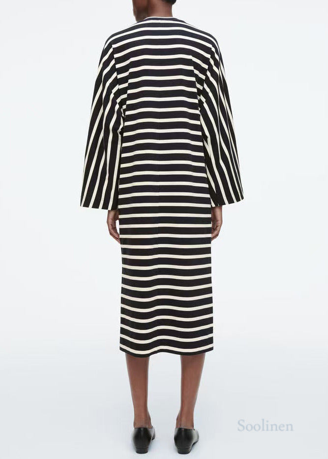 Boho Black Striped Cotton Vacation Dresses Spring