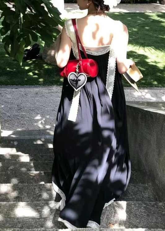 Boho Black V Neck Patchwork Lace Vacation Dresses Sleeveless