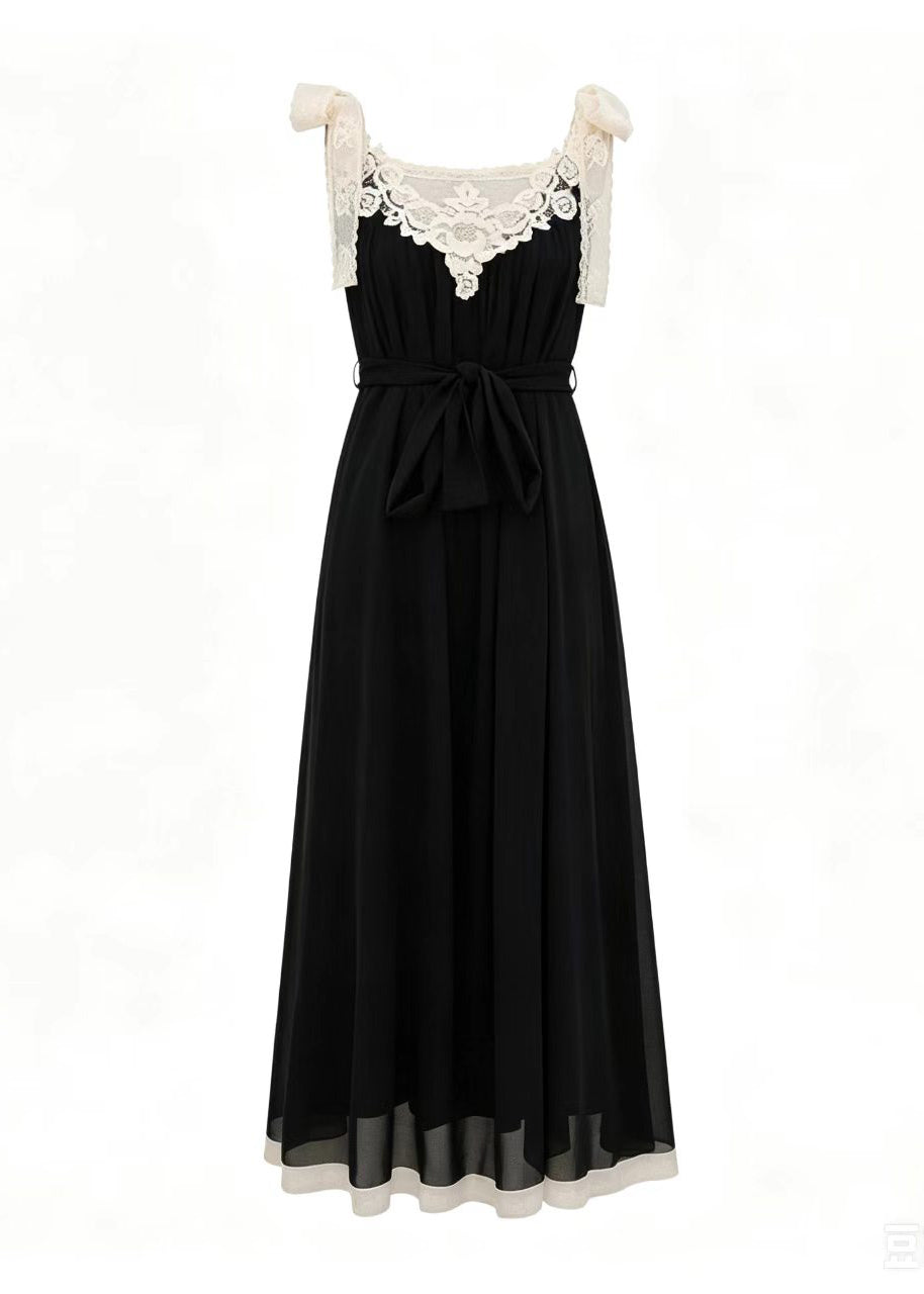 Boho Black V Neck Patchwork Lace Vacation Dresses Sleeveless
