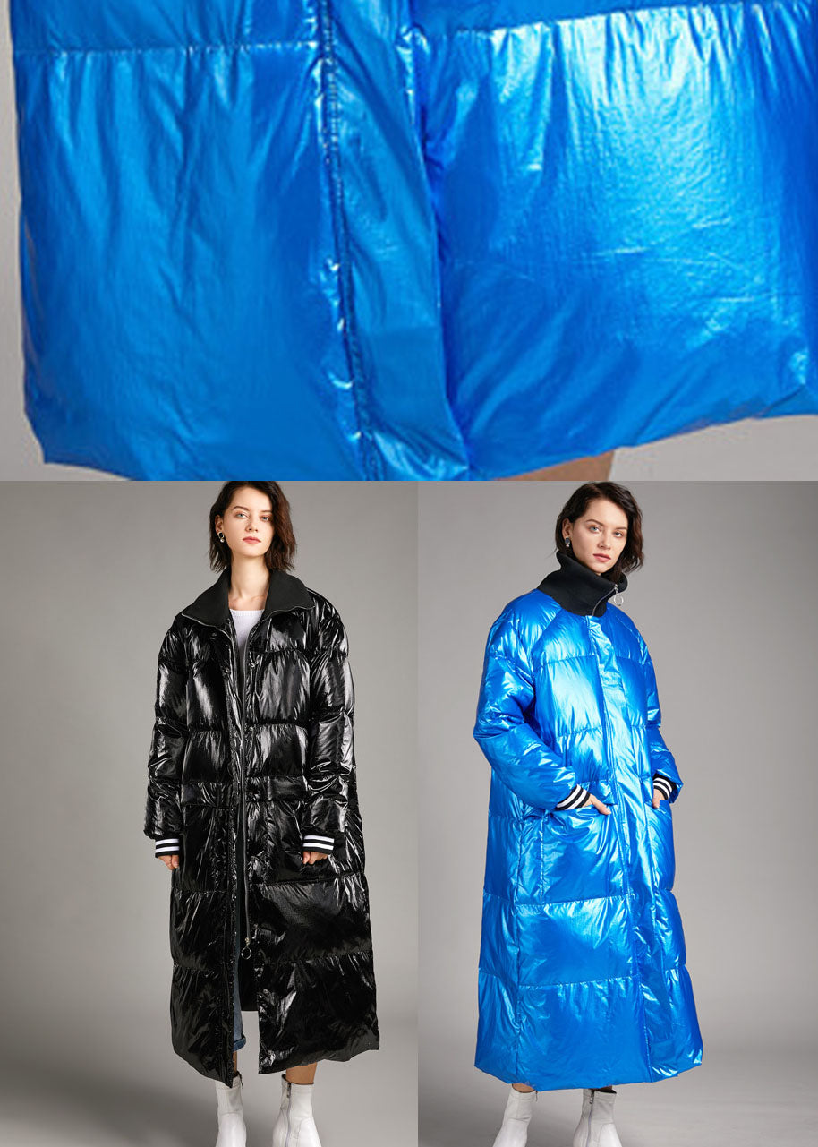 Boho Schwarzer Wintermantel mit Reißverschlusstaschen