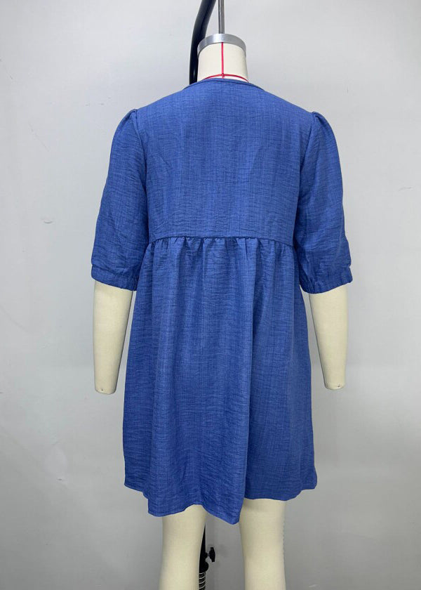 Boho Blue Patchwork Solid Mid Dresses Summer