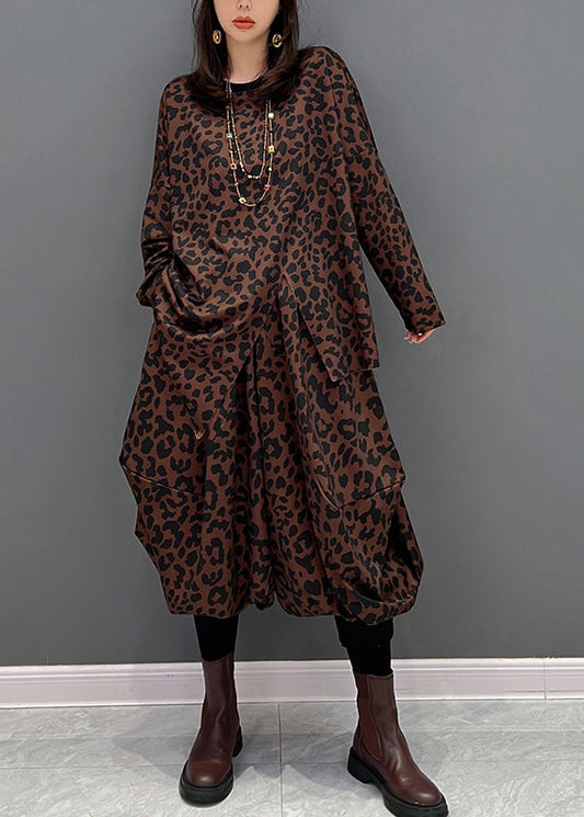 Boho Braun O-Ausschnitt Asymmetrisches Print Top Und Haremshose Zweiteiliges Set Herbst