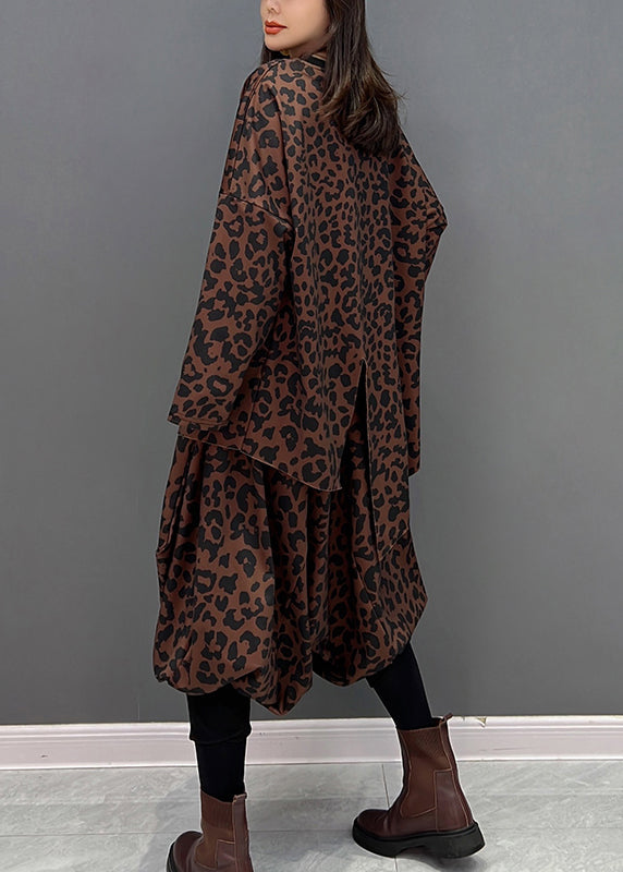 Boho Braun O-Ausschnitt Asymmetrisches Print Top Und Haremshose Zweiteiliges Set Herbst