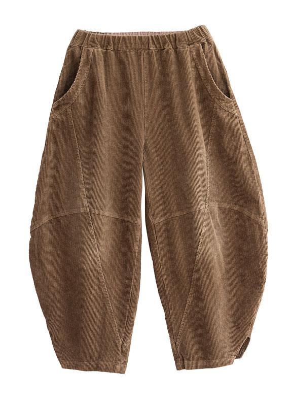 Boho Brown Pockets Patchwork lantern Fall Pants Trousers - SooLinen