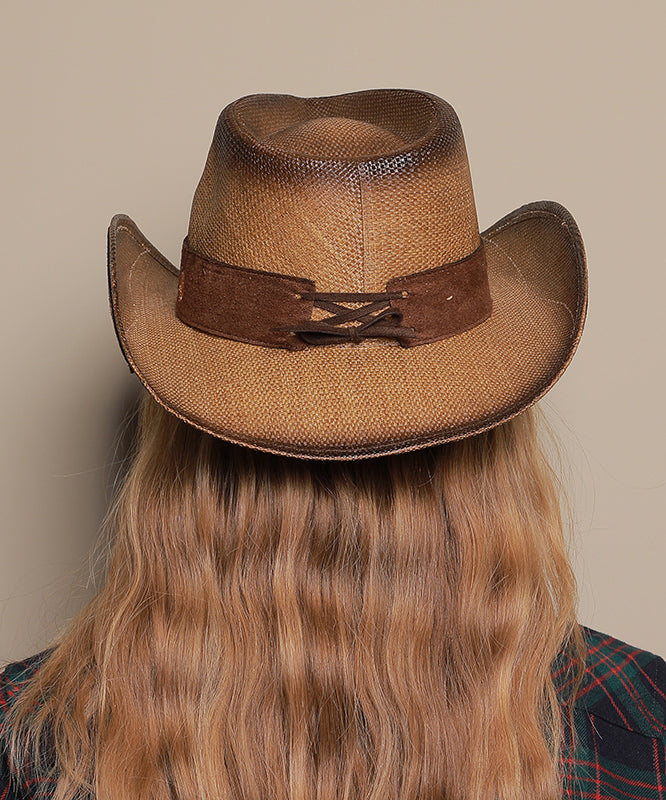 Boho Coffee Embroidered Straw Woven Cloche Hat