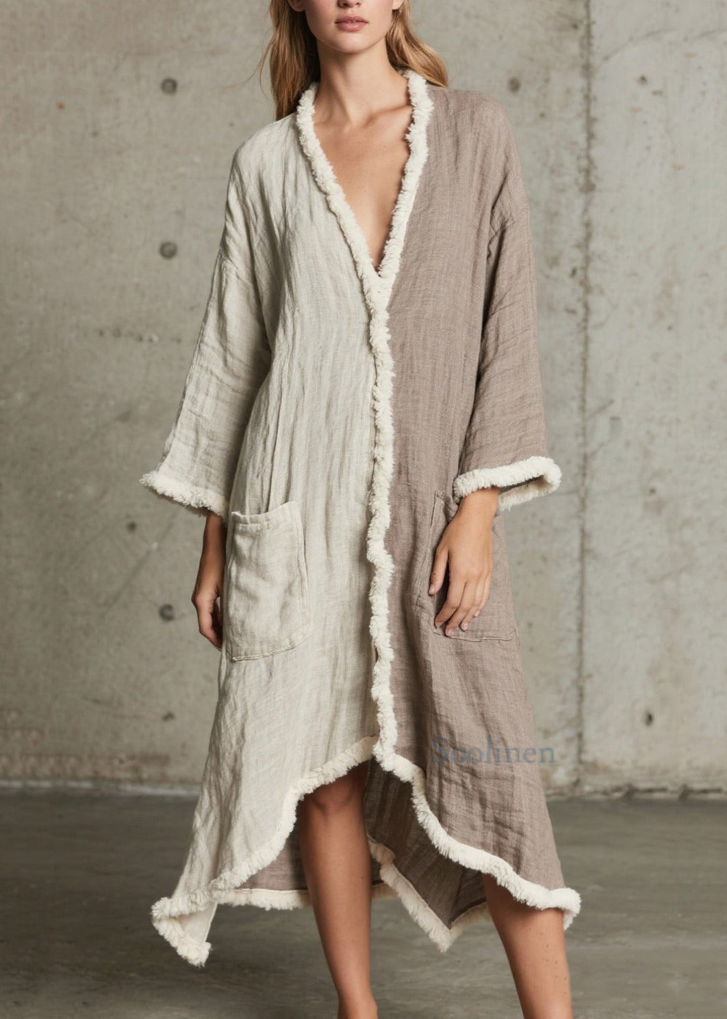 Boho-Cardigan mit asymmetrischem Patchwork-Design und Farbblock-Design aus Kunstpelz, locker geschnitten, Frühling