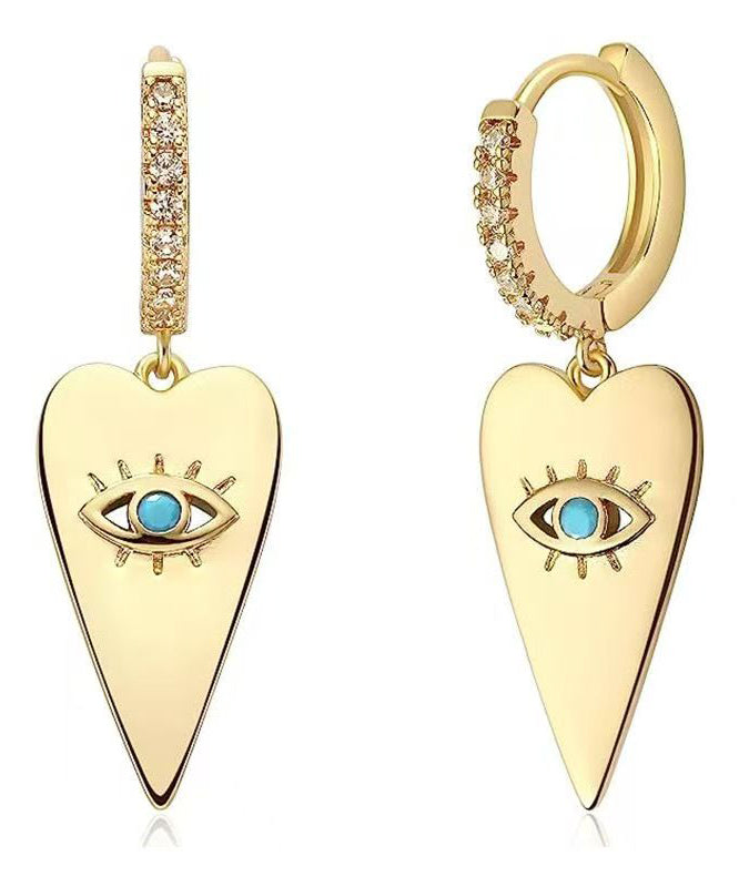 Boho Copper Overgild Inlaid Zircon Love Eyes Drop Earrings