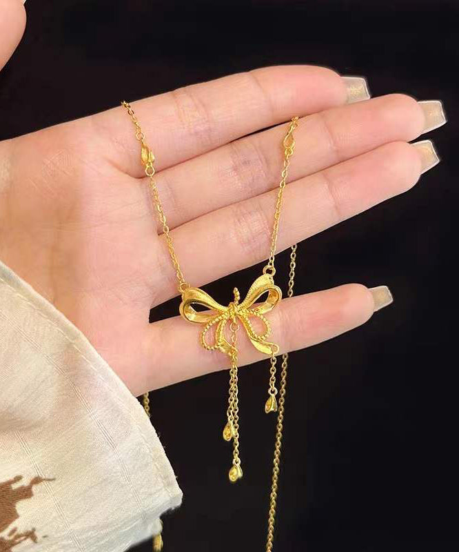 Boho Gold Kupfer Overgild Bow Love Quasten Anhänger Halskette