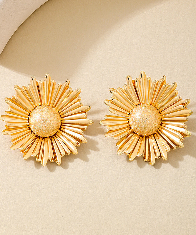 Pendientes bohemios de girasol con aleación de metal dorado