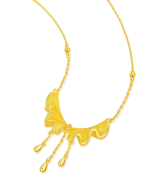 Collar con colgante de borla y lazo dorado estilo bohemio en plata de ley dorada