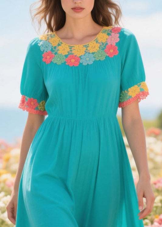 Boho Green Exra Large Hem Patchwork Lace Dresses Summer