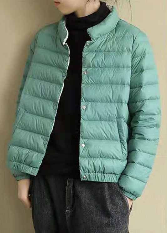 Boho Grün Stehkragen Einfarbig Feine Baumwolle Gefüllt Jacken Winter