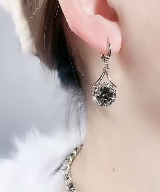 Pendientes colgantes redondos de circonita de metal gris bohemio